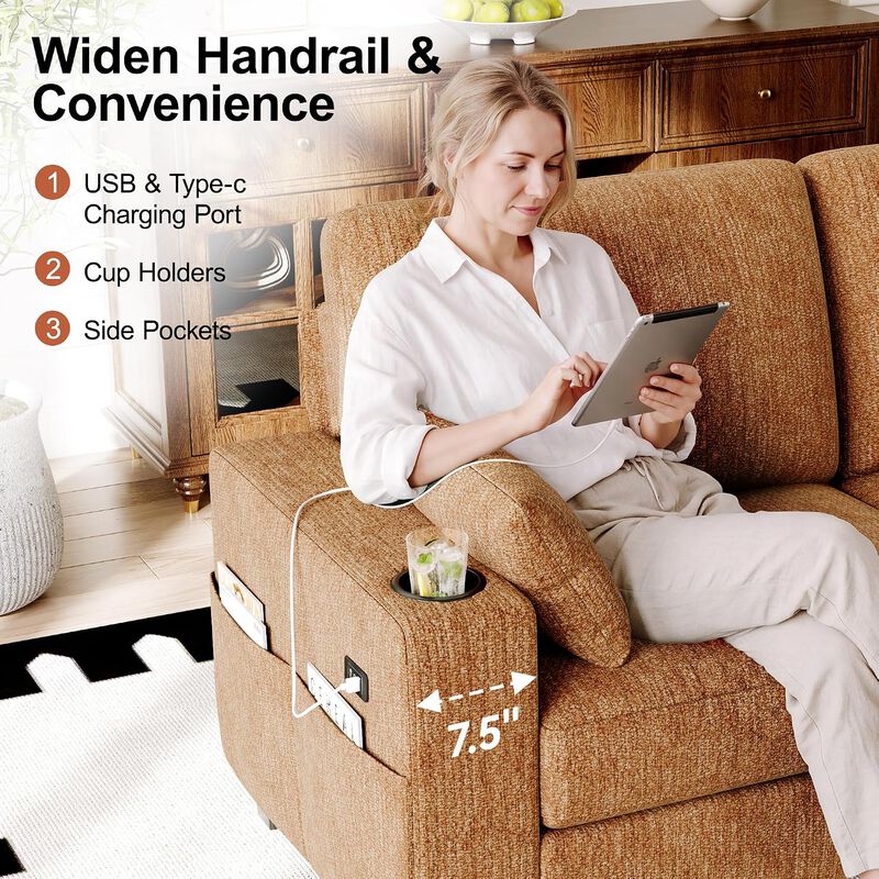 Vipbear 128" Modular Sectional Sofa, Chenille U Shaped Cloud Couch with Ottoman Adjustable Backrest image number 6