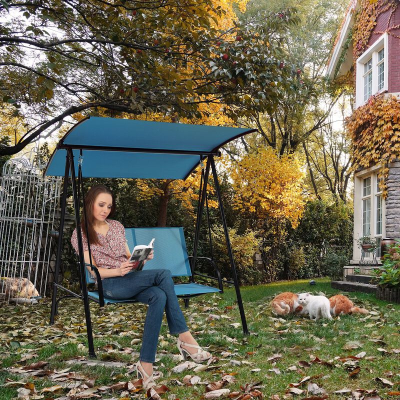 Mondawe 2-Seat Outdoor Canopy Swing with Comfortable Fabric Seat and Heavy-duty Metal Frame