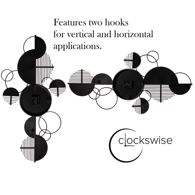 Big half-moon Wall Clock, Decorative Unique Metal 32.75&rdquo; Oversize Timepiece &ndash; Mounted vertical or horizontal&ndash;for Traditional, Minimalist, and Modern Use &ndash; Hanging Supplies Included, Unique Home Decor