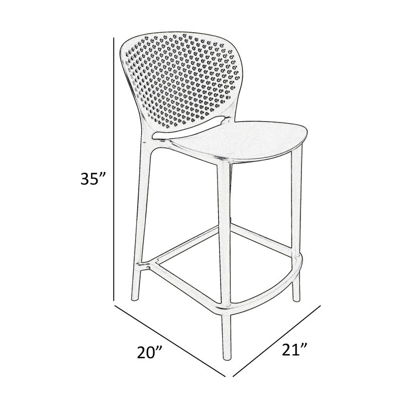 Celin 26 Inch Counter Stool Chair, Set of 4, Stackable, Mesh Back, White - Benzara