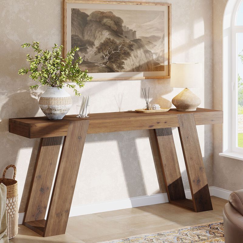 Solid Wood Sofa Table, Narrow Console Table for Behind Couch-Brown image number 1