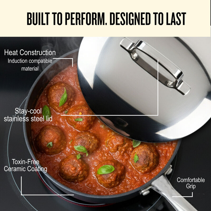 Alva Maestro Nonstick Ceramic Saucepan with Lid 2Qt. - Easy to Clean, Oven Safe and Made without PFAS, PFOA & PTFE - Induction and All Stovetop Compatible with Even Heat Distribution