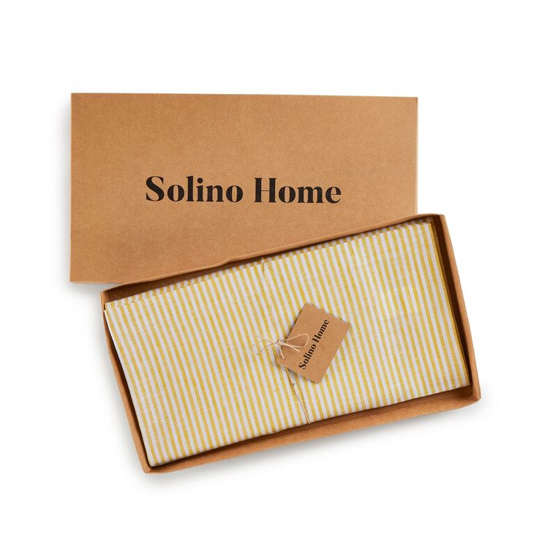 Solino Home Narrow Stripe 100% Linen Tablecloth &ndash; Handcrafted, Machine Washable, Perfect for Holiday and Everyday Dining