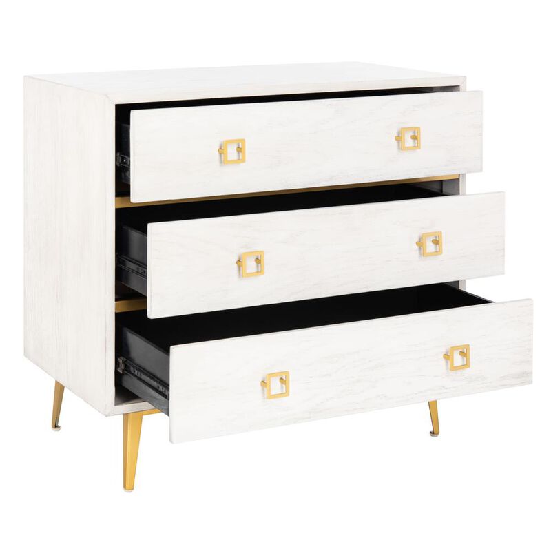 Safavieh Katia 3 Drawer Chest, White Wash/Gold