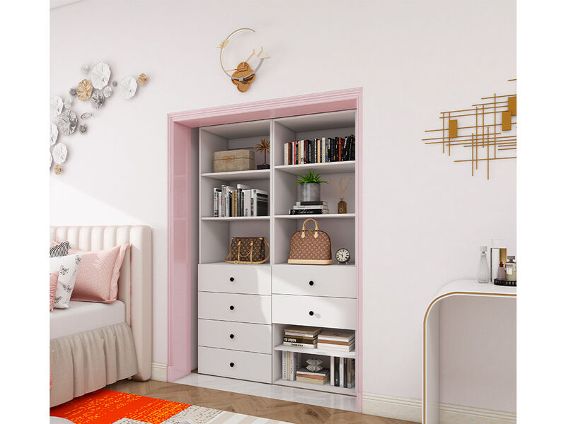 Closet Organizer System, Closet System with 6 Drawers, Walk in Closet Organizers and Storage with 8 Shelves Wall Mounted, White Wardrobe Closet