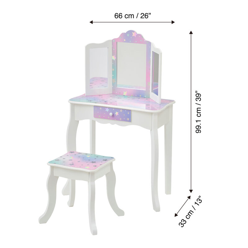 Gisele Starry Sky Kids Vanity Table & Stool, White & Lavender image number 5