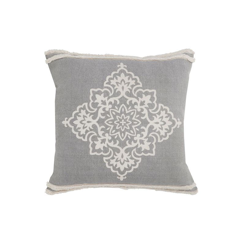 24" Gray and White Floral Medallion Square Throw Pillow image number 0