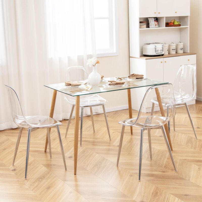 Hivvago Set of 4 Dining Chairs Modern Plastic Shell Side Chair with Clear Seat and Wood Legs