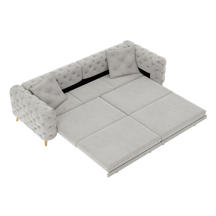 Whisen 97.7" 4-Seat Convertible Sleeper Sofa, Velvet 3-in-1 with Ottoman for Apartment Office