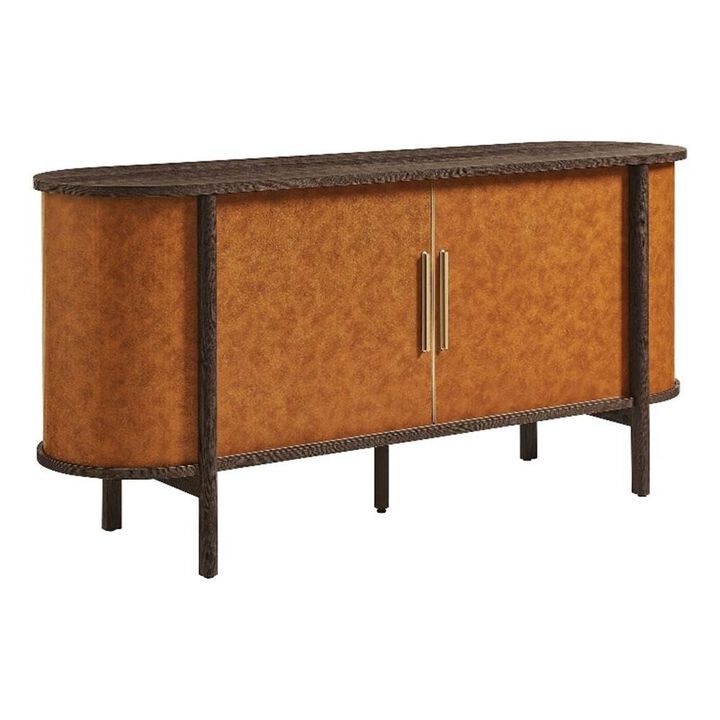 Modway Coralie 63" Oval Leather Sideboard in Walnut Tan &ndash; Vintage Mid Century Modern Buffet Storage Cabinet with Sliding Doors