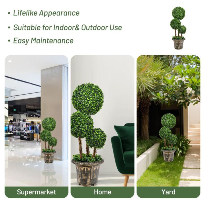 Hivvago 30 Inch Artificial Topiary Triple Ball Tree Indoor and Outdoor UV Protection