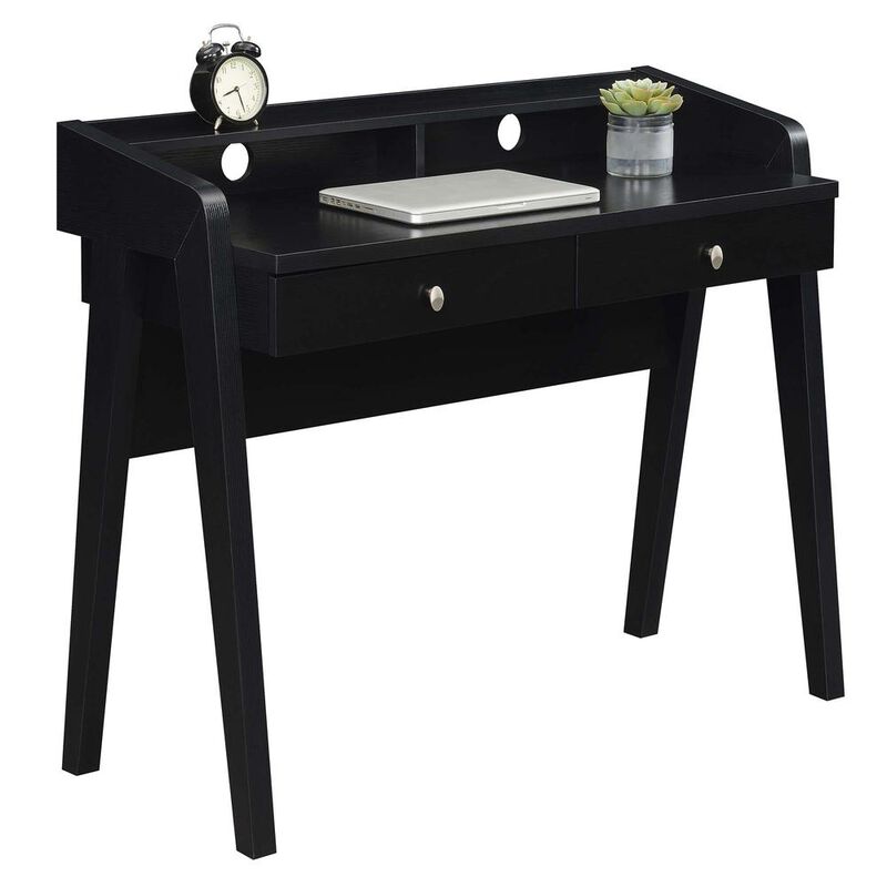 Convenience Concepts Newport Deluxe 2 Drawer Desk with Shelf, Black