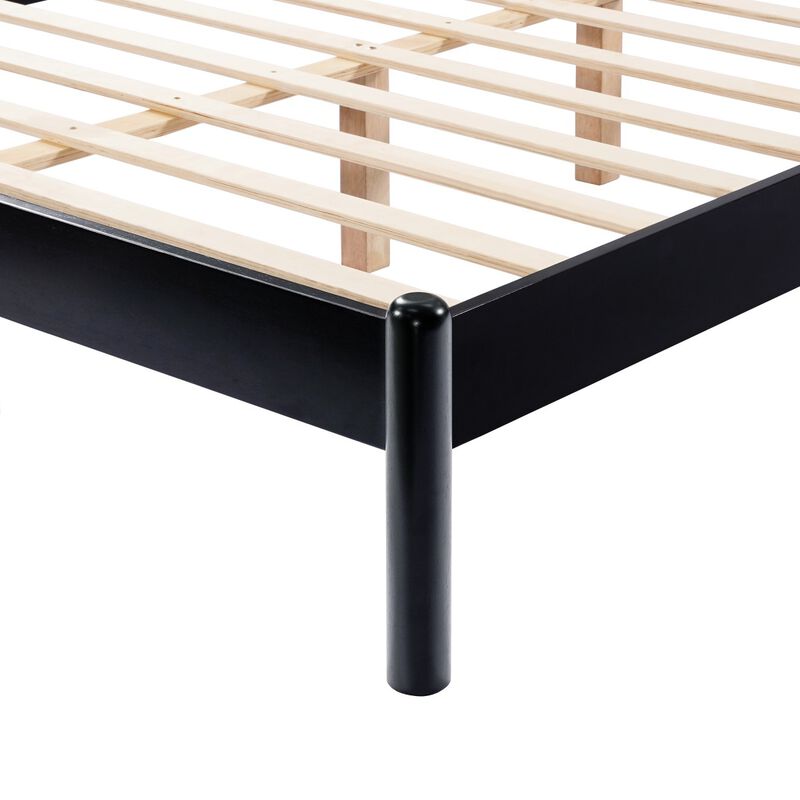 Black Wood Platform Bed With Fluffy Soft Headboard Affordable Bed Frames,Full Size Bed Frame-Cuddlewood