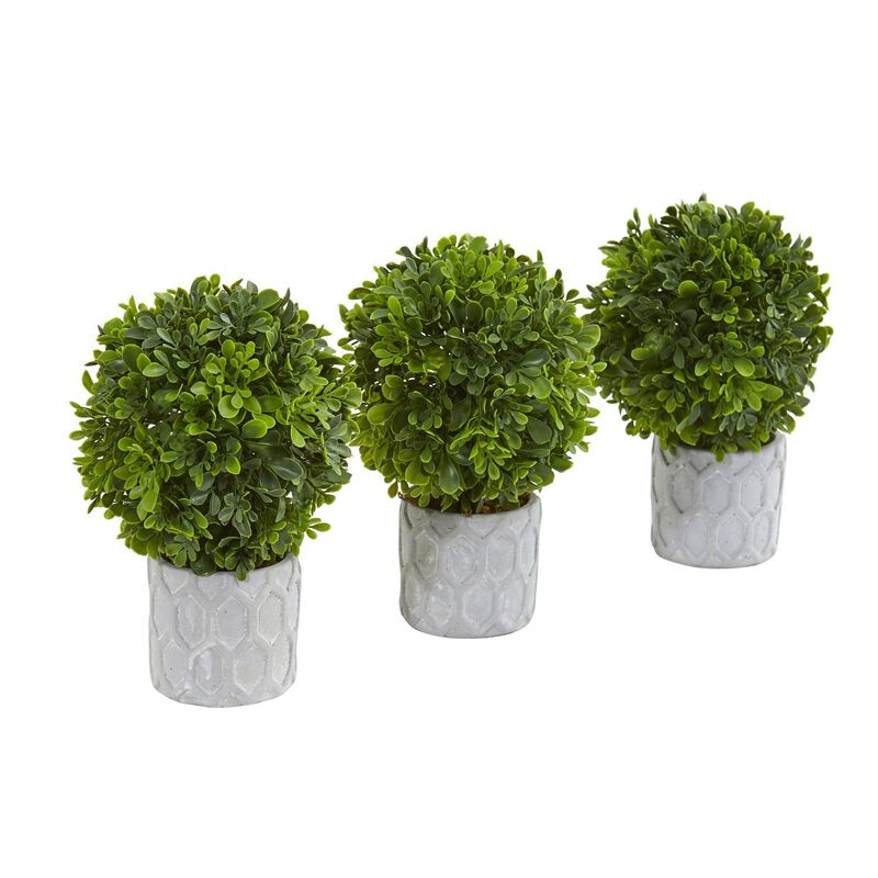 Nearly Natural 9-in Boxwood Artificial Mini Topiary (Set of 3)