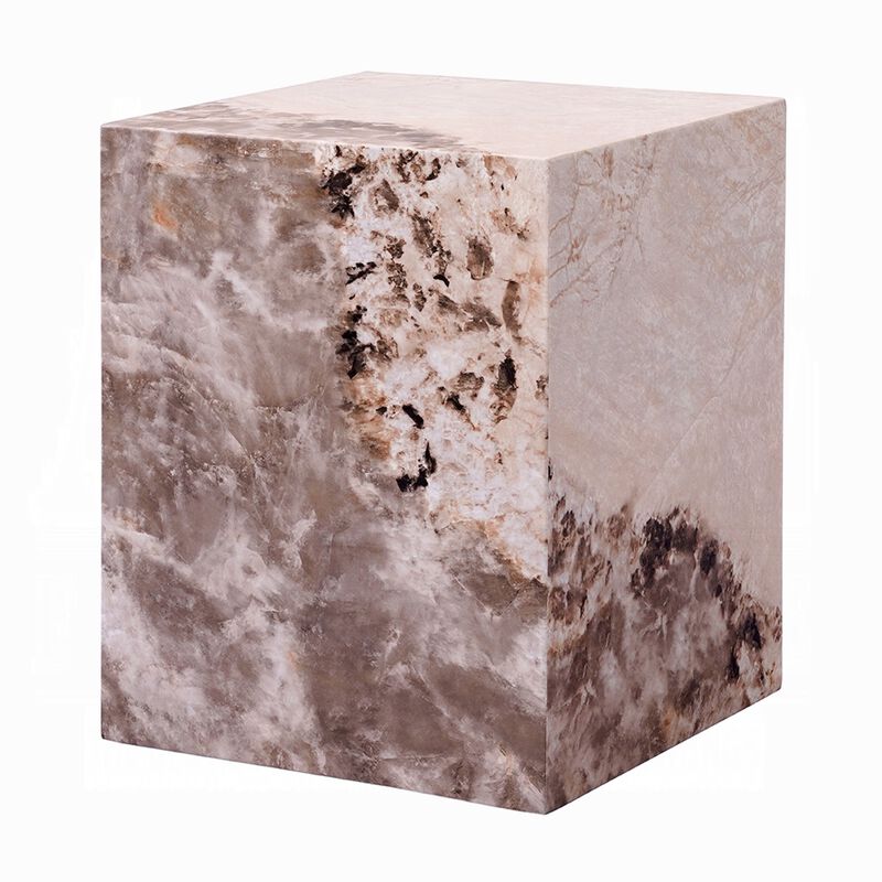 Itah Accent End Table, Square, White and Brown Faux Stone, 16 Inch