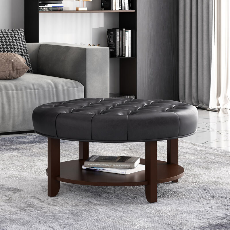 Merax PU Leather Round Ottoman for Living Room