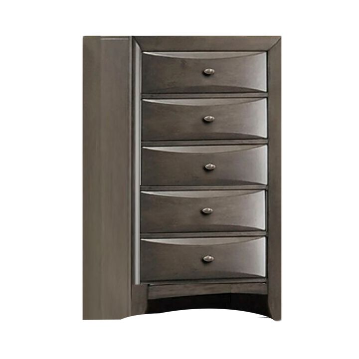 Simo Tall Dresser Chest, 5 Drawers, Chrome Handles, Modern Dark Gray