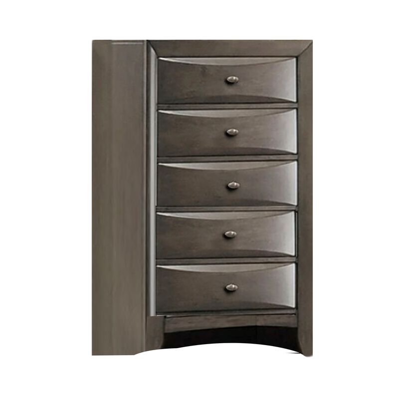 Simo Tall Dresser Chest, 5 Drawers, Chrome Handles, Modern Dark Gray