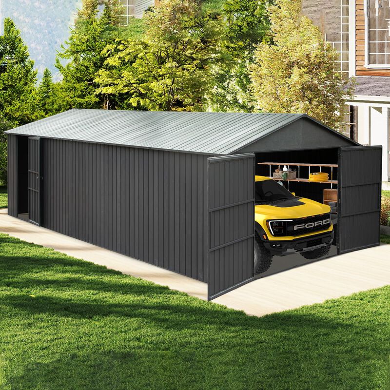 Mondawe 12x20FT Outdoor Metal Garage Shed, Extra Large Metal Carport with Lockable Double Hinged Doors image number 1