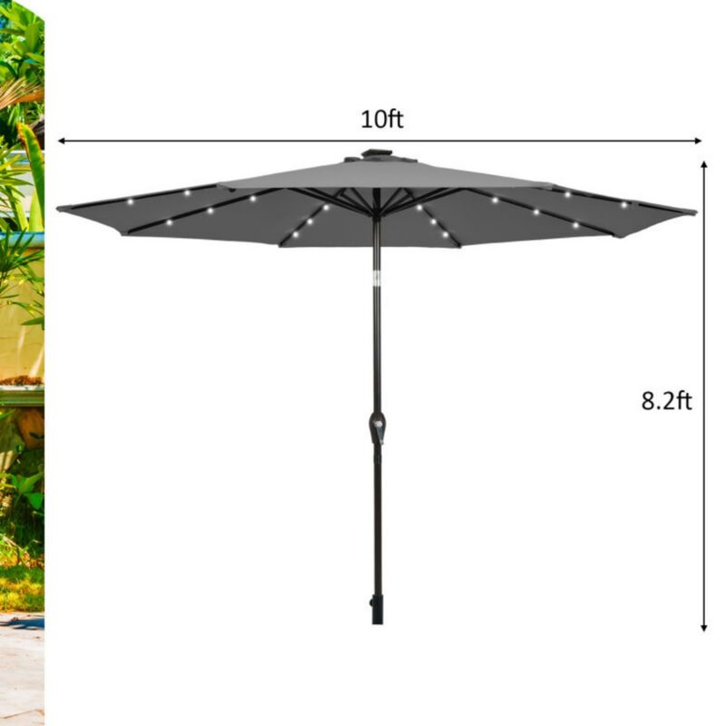 10 Feet Outdoor Patio Umbrella with Bright Solar LED Lights-Gray image number 3