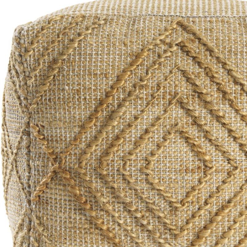 Hivvago 18 Inch Natural Jute Blend Cube Geometric Pouf Ottoman