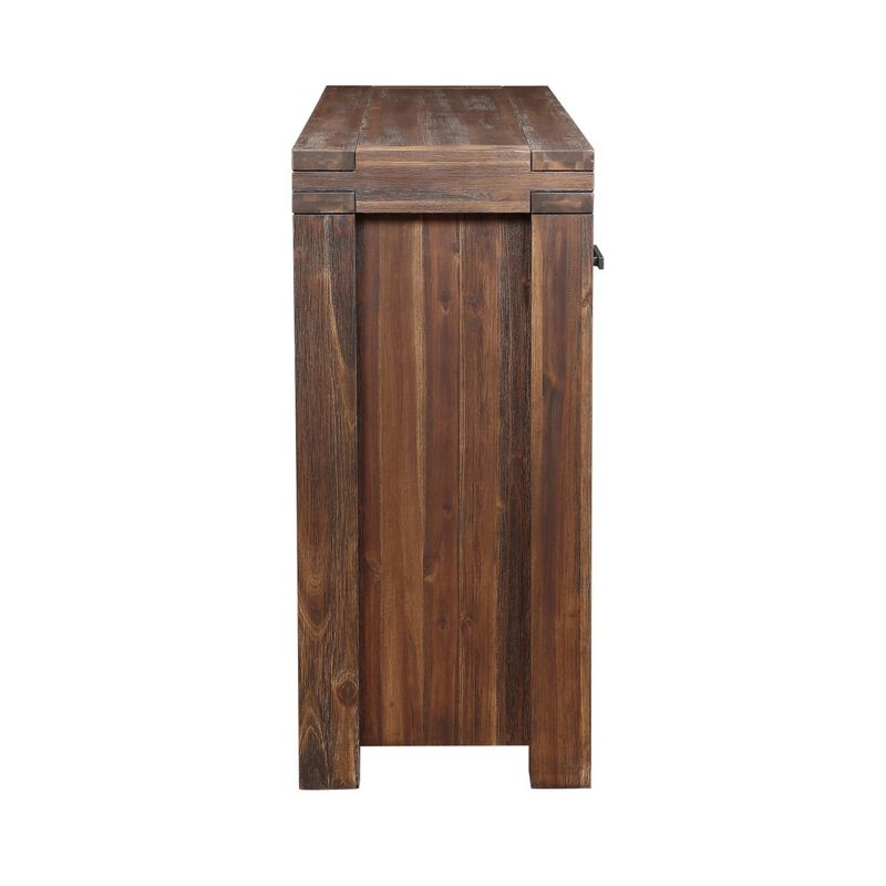 Three Drawers Solid Acacia Wood Sideboard with Three Door Cabinets, Brick Brown