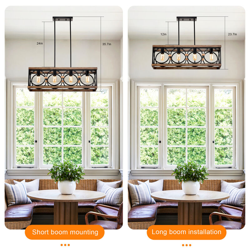 4-Light Farmhouse Rectangle Pendant Light Vintage Rustic Industrial Hanging Light Fixture image number 6