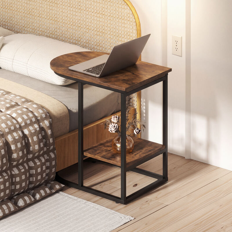 Modern C-Shaped Side Table with Shelf and Tabletop Storage image number 3