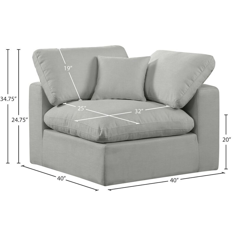 Meridian Furniture Comfy Grey Linen Textured Fabric Modular Corner Chair
