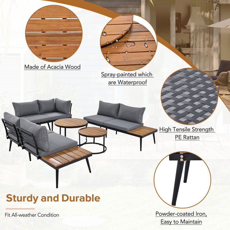 Clihome 6-Piece Outdoor Sectional Sofa Set with Round Nesting Coffee Tables and Seating Sofa with Cushions for Patio image number 8