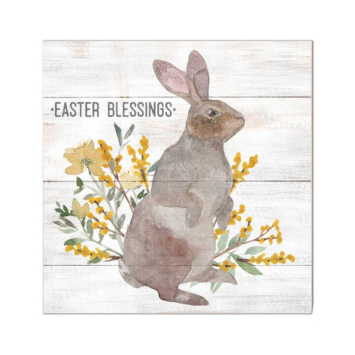 10" Brown and Yellow "Easter Blessings" with Bunny and Flowers Sign