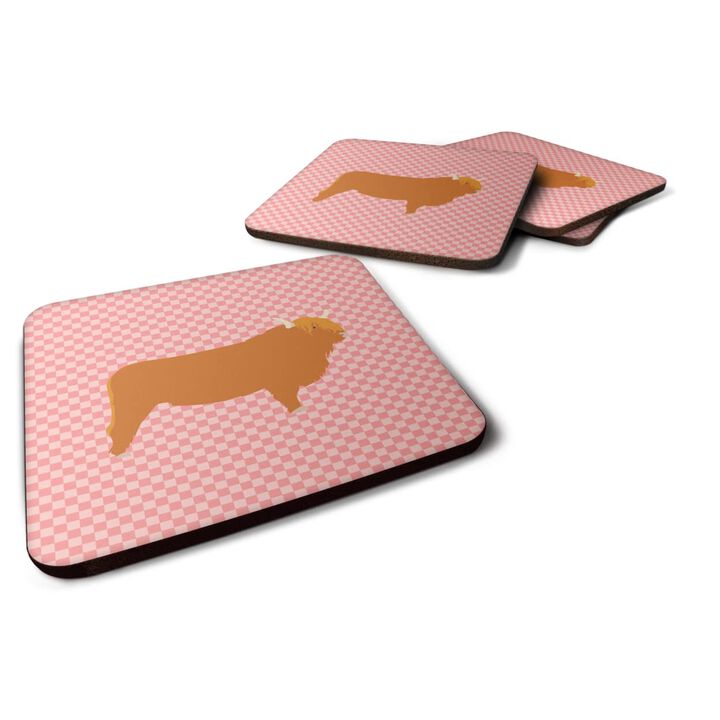 Caroline's Treasures Highland Cow Pink Check Decorative coasters, 3.5, Multicolor