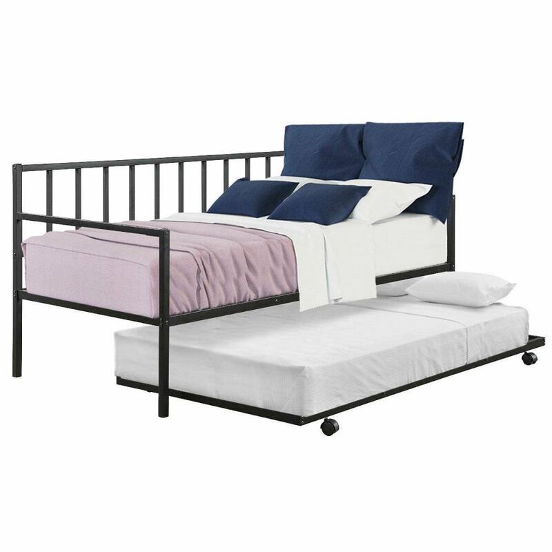 Hivvago Twin size Black Metal Daybed with Roll-out Trundle Bed Frame