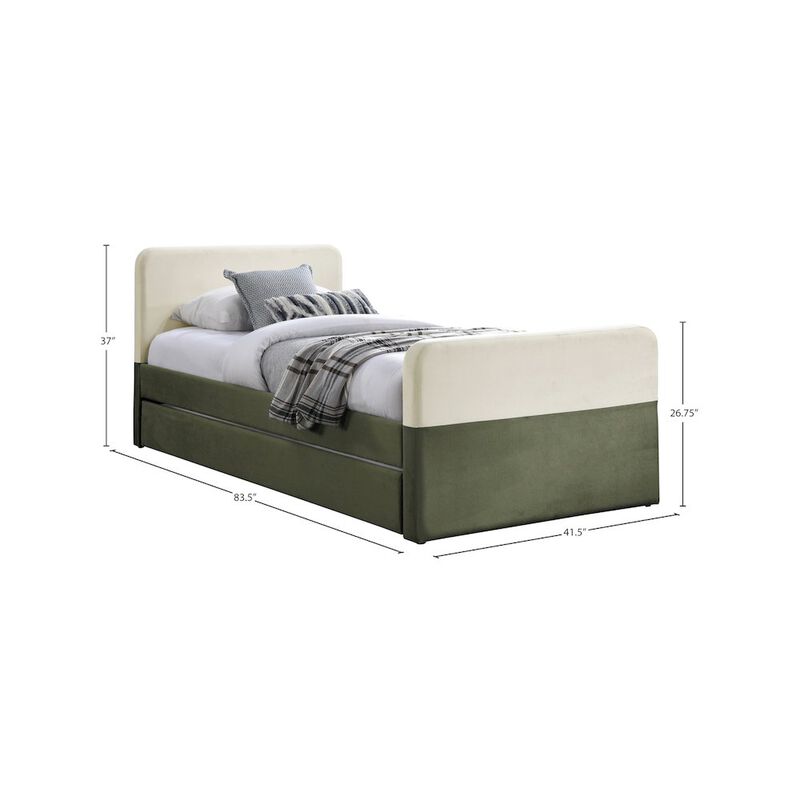 Meridian Furniture Ivy Olive & Cream Velvet Twin Trundle/Storage Bed