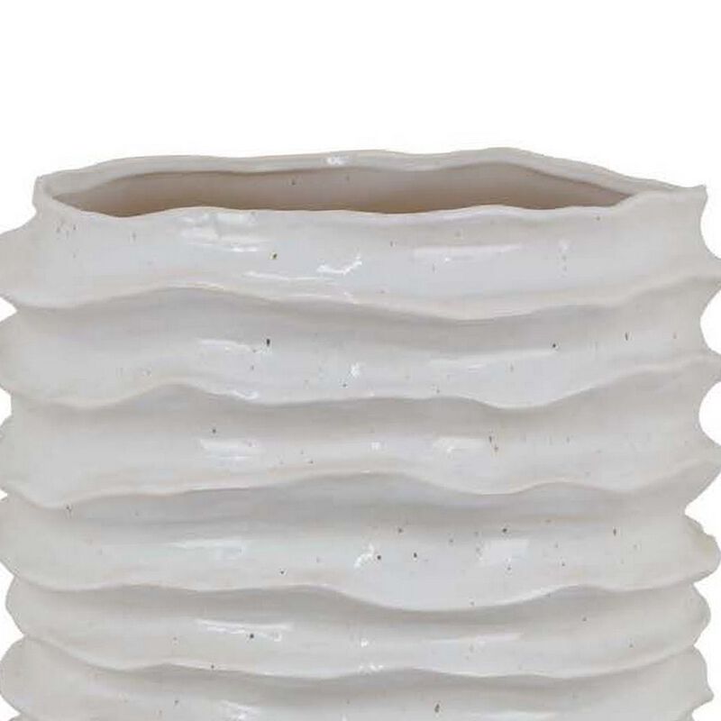 Accent Planter, Abstract Wave Coastal  Design, 22 Inch White Ceramic