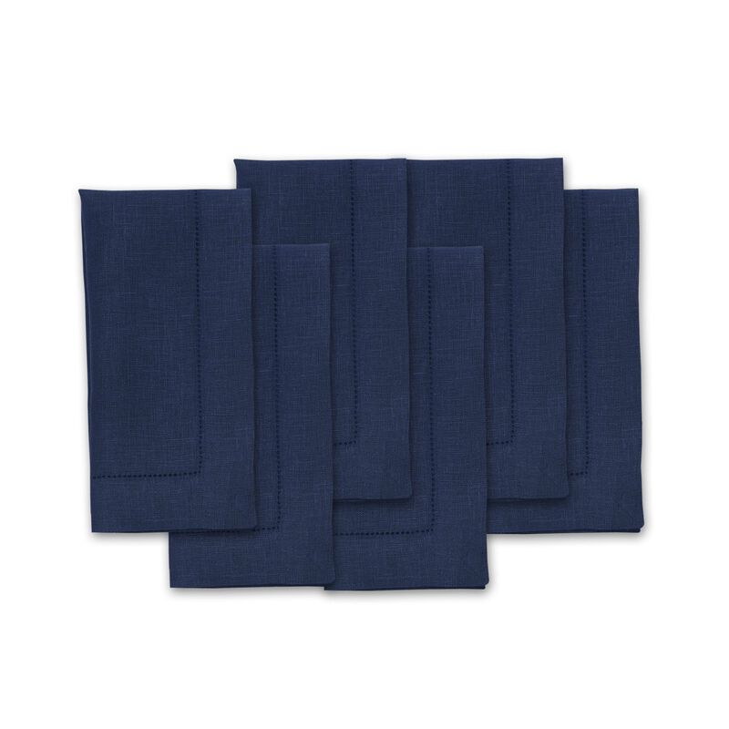 Solino Home 100% Pure Linen Dinner Napkins 20 x 20 Inch Set of 6 - Classic Hemstitch