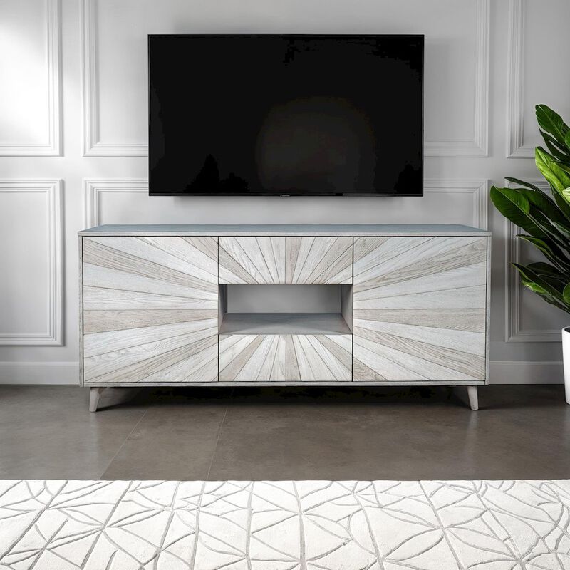 Jofran Reece 70 Mid-Century Modern Starburst TV Stand Console Storage Cabinet