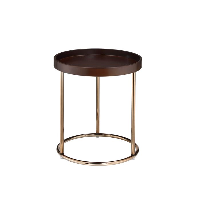 Homezia 22" Copper And Dark Brown Solid Wood and Metal Round End Table