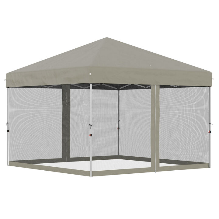 Outsunny 10' x 10' Pop Up Canopy Tent, Tents for Parties with Wheeled Carry Bag, Screen House Room, Height Adjustable Portable Gazebo, for Outdoor, Garden, Patio, Beige