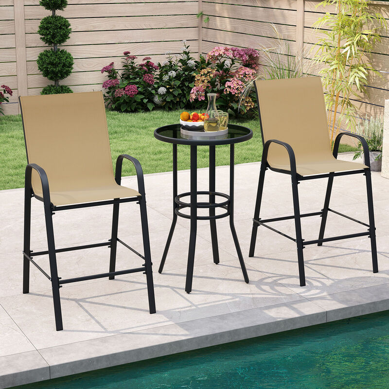Set of 2 Patio Bar Height Stools with Fabric Seat and Armrests image number 3