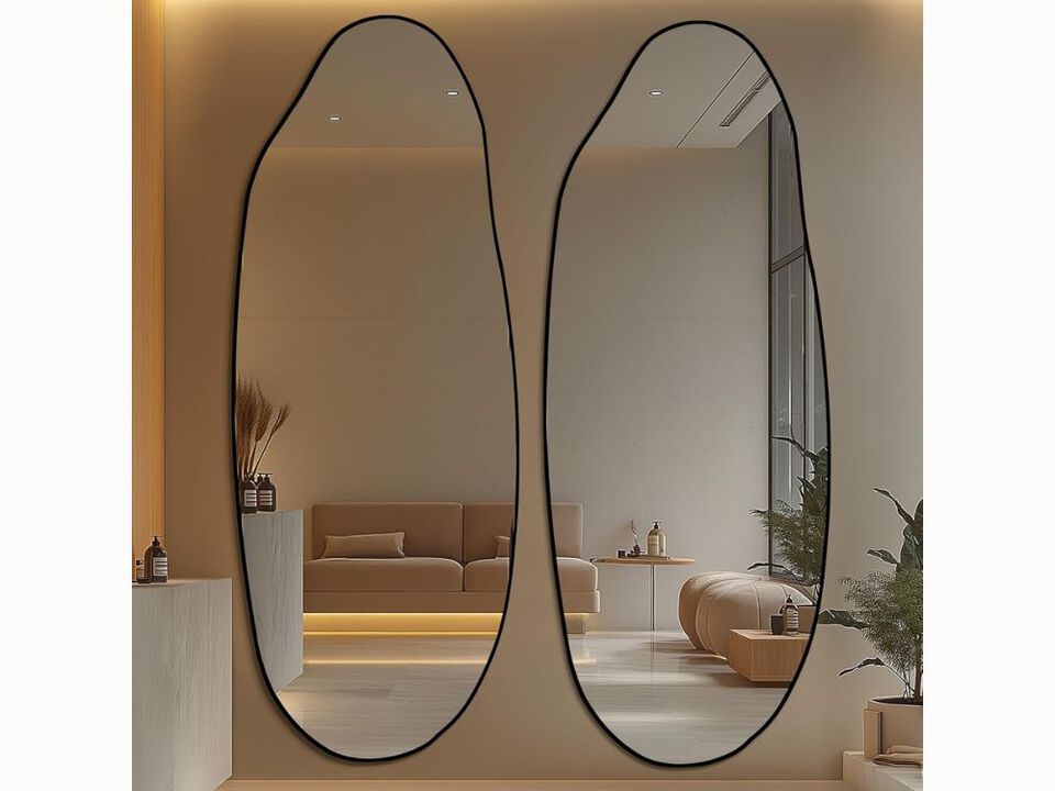 63"x24" Irregular Black Wall Mirror – Asymmetrical Oval Full-Length Mirror for Bathroom, Bedroom & Entryway