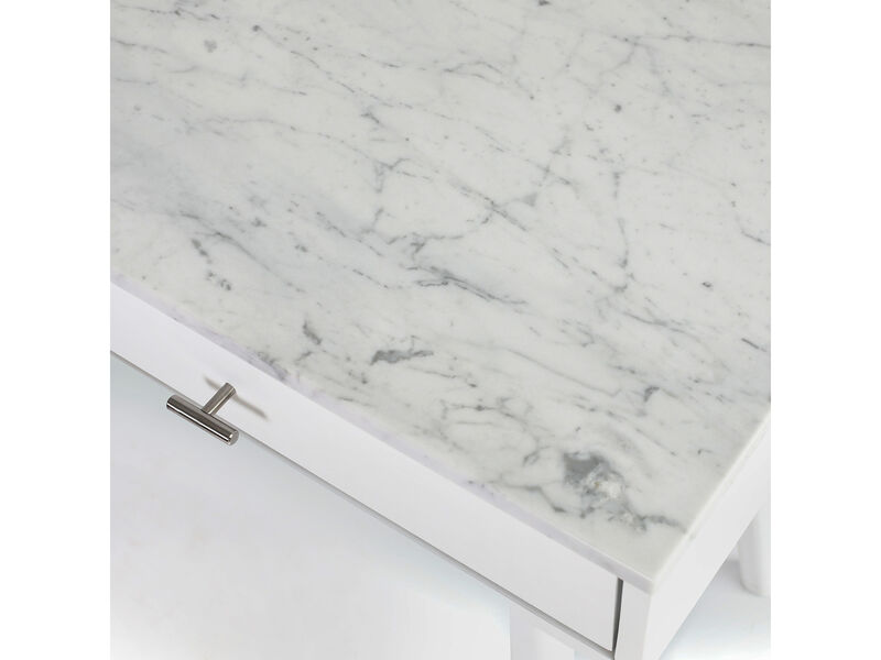 Viola 44"L x 18"W x 30"H Rectangular Italian Carrara White Marble Writing Desk with Legs