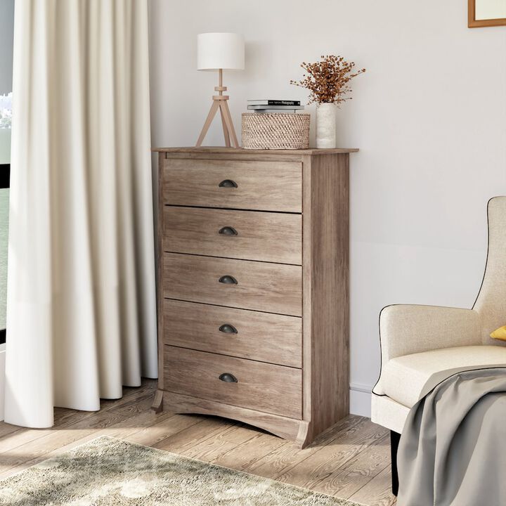 Prepac Salt Spring 5-Drawer Chest in Drifted Gray