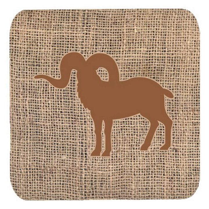 Caroline's Treasures BB1007-BL-BN-FC Sheep Burlap and Brown Foam Coasters (Set of 4), 3.5 H x 3.5 W, Multicolor