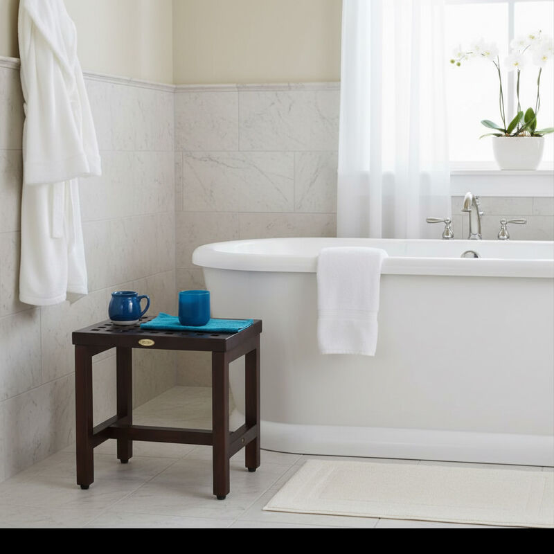 DecoTeak Espalier 18" Teak Wood Shower Bench in Woodland Brown Finish