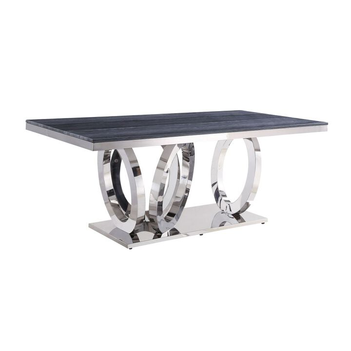 Nasir Dining Table, Gray Printed Faux Marble & Mirrored Silver Finish