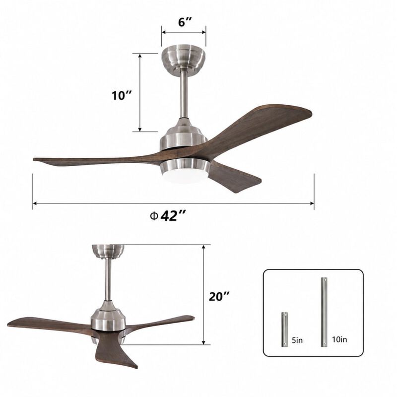 ELEMENT ACE Solid Wood Three Blade Ceiling Fan with LED Light, Remote Control, Quiet Reversible DC Motor for Indoor Rooms image number 1