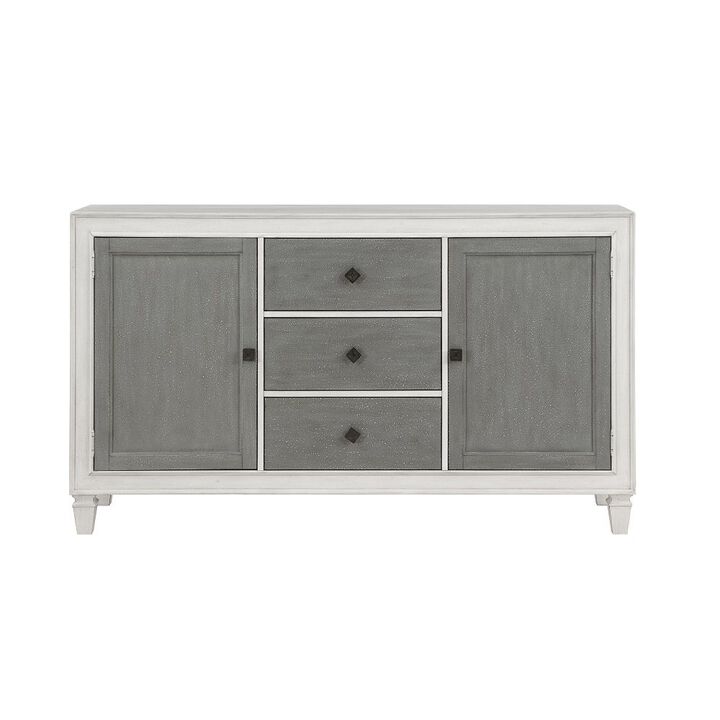 Kate 70 Inch Sideboard Server Console, 3 Drawers, 2 Cabinets, Gray, White