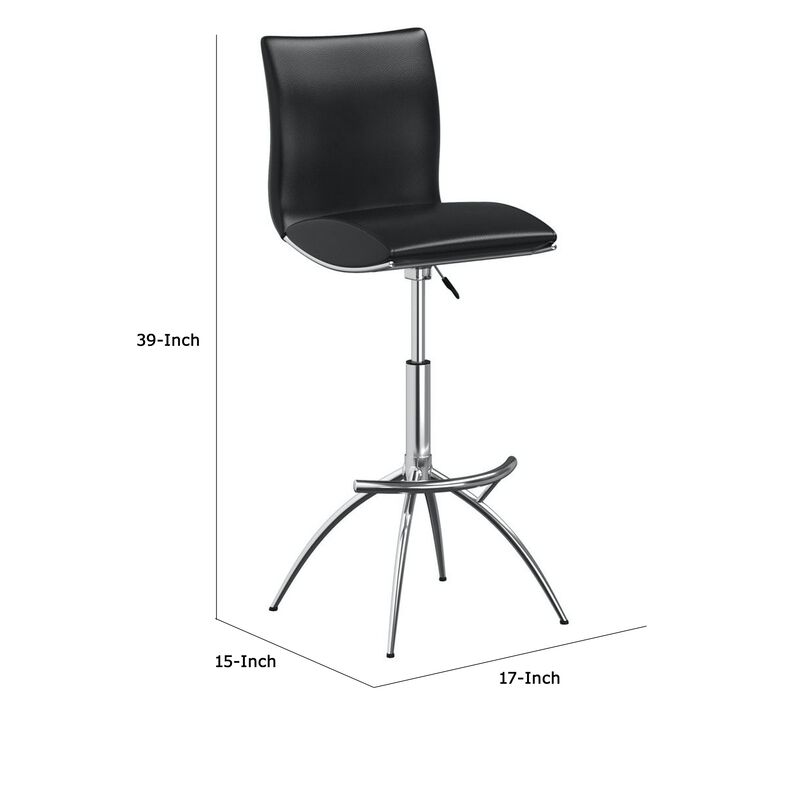 Deko 26-31 Inch Adjustable Height Barstool Chair, Set of 2, Chrome Black Faux Leather - Benzara