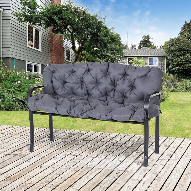Outsunny Tufted Bench Cushions for Outdoor Furniture, 3-Seater Replacement for Swing Chair, Patio Sofa/Couch, Overstuffed, Includes Backrest, Dark Gray